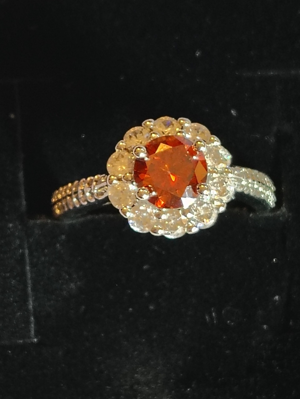 Silver Halo Ring with Orange Center Stone